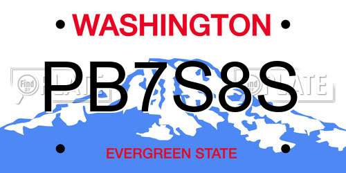 PB7S8S Washington License Plate