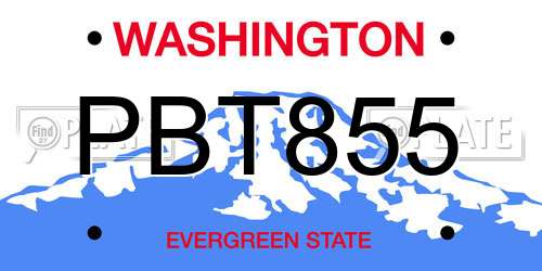 PBT855 Washington License Plate