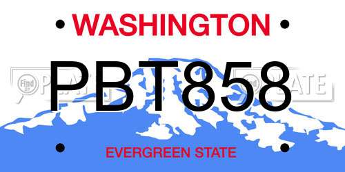 PBT858 Washington License Plate