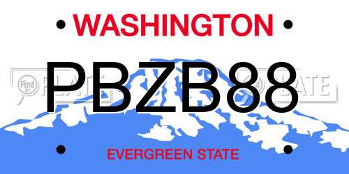 PBZB88 Washington License Plate