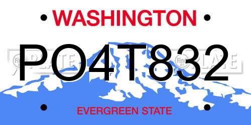 PO4T832 Washington License Plate