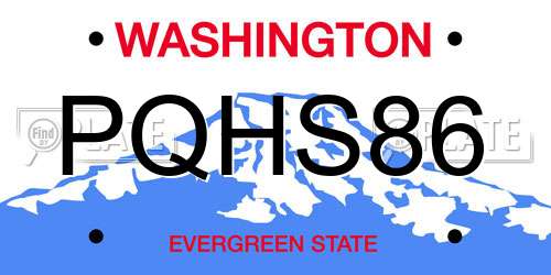PQHS86 Washington License Plate