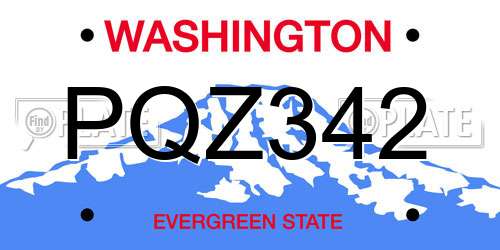 PQZ342 Washington License Plate