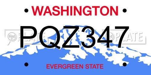 PQZ347 Washington License Plate