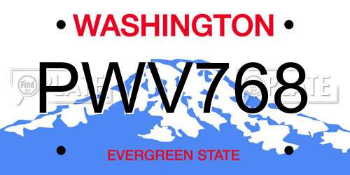 PWV768 Washington License Plate