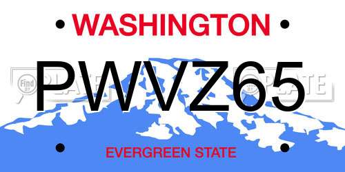 PWVZ65 Washington License Plate