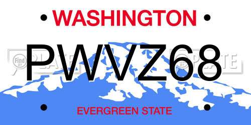 PWVZ68 Washington License Plate