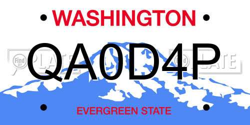 QA0D4P Washington License Plate