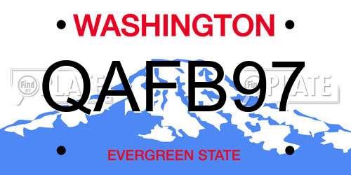 QAFB97 Washington License Plate