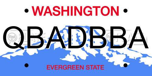 QBADBBA Washington License Plate