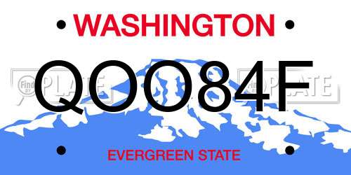 QOO84F Washington License Plate
