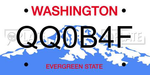 QQ0B4F Washington License Plate