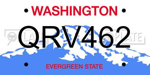 QRV462 Washington License Plate