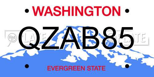 QZAB85 Washington License Plate