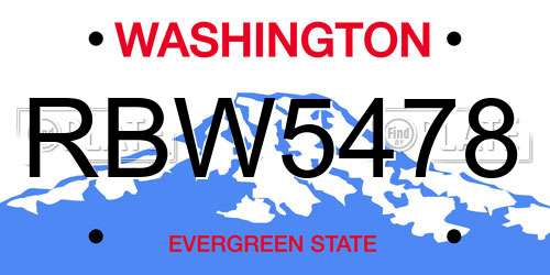 RBW5478 Washington License Plate