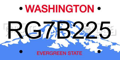 RG7B225 Washington License Plate
