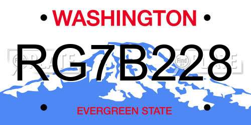 RG7B228 Washington License Plate