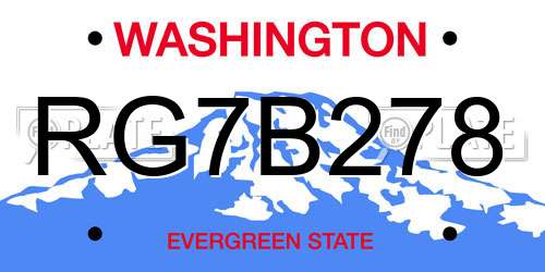 RG7B278 Washington License Plate