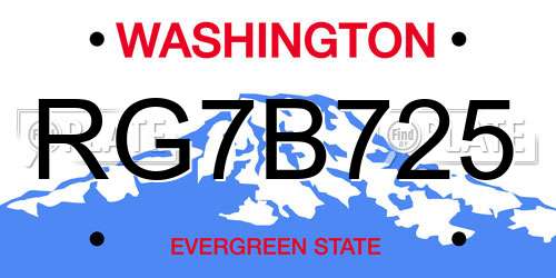 RG7B725 Washington License Plate