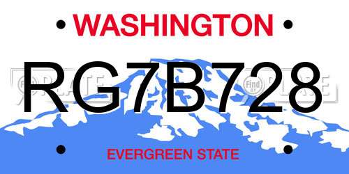 RG7B728 Washington License Plate