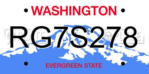 RG7S278 Washington License Plate