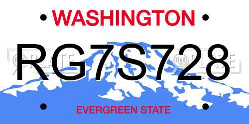 RG7S728 Washington License Plate