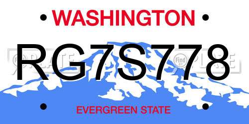 RG7S778 Washington License Plate