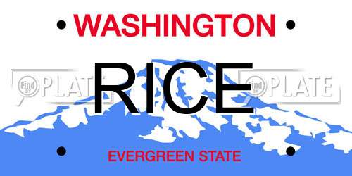 RICE Washington License Plate