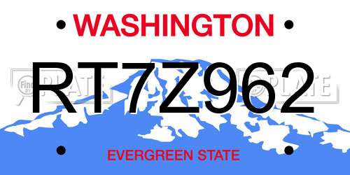 RT7Z962 Washington License Plate