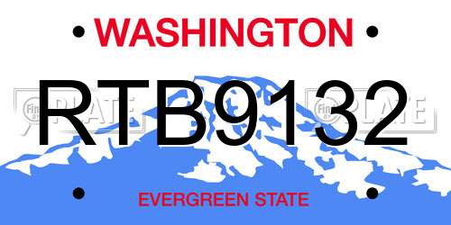 RTB9132 Washington License Plate