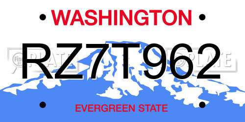 RZ7T962 Washington License Plate