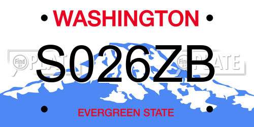 S026ZB Washington License Plate