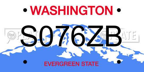S076ZB Washington License Plate