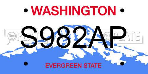 S982AP Washington License Plate