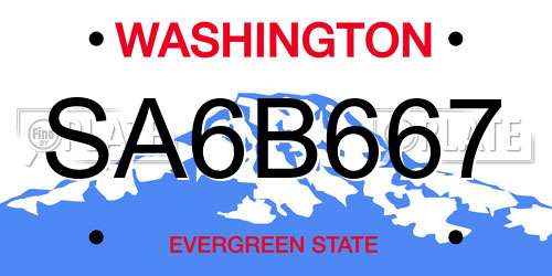 SA6B667 Washington License Plate