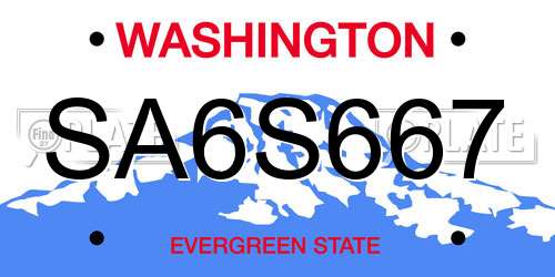 SA6S667 Washington License Plate