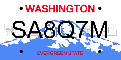 SA8Q7M Washington License Plate