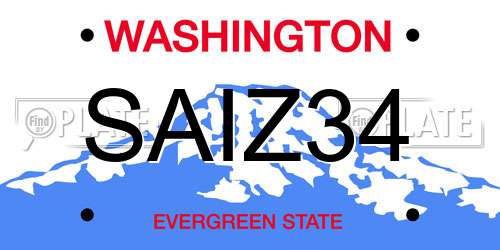 SAIZ34 Washington License Plate