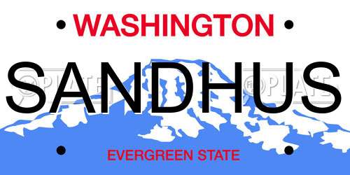 SANDHUS Washington License Plate