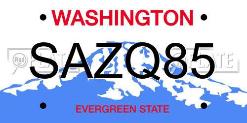 SAZQ85 Washington License Plate