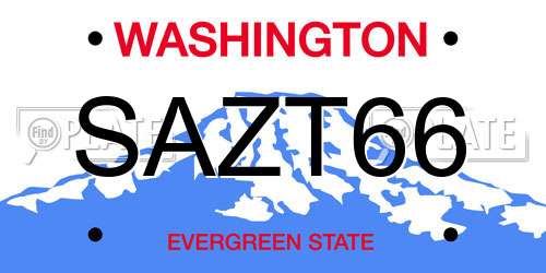 SAZT66 Washington License Plate