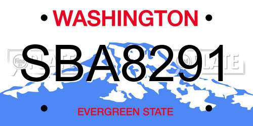 SBA8291 Washington License Plate