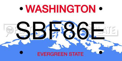 SBF86E Washington License Plate