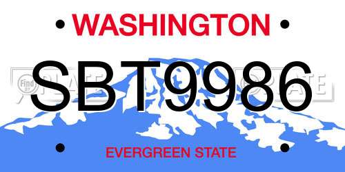 SBT9986 Washington License Plate
