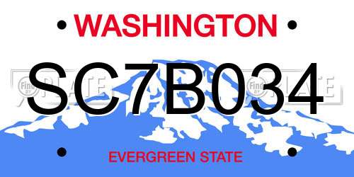 SC7B034 Washington License Plate