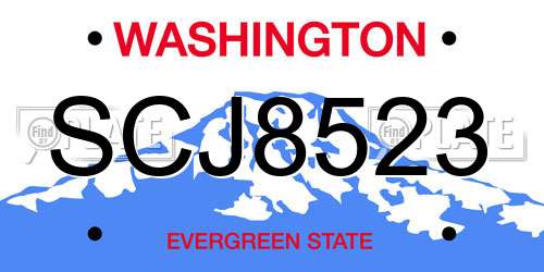 SCJ8523 Washington License Plate