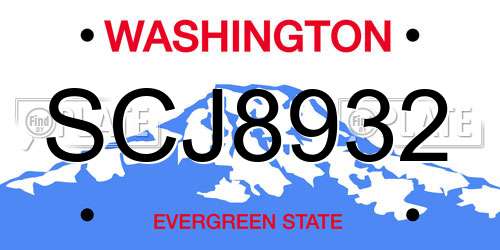 SCJ8932 Washington License Plate