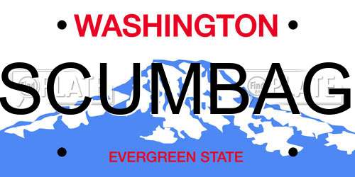 SCUMBAG Washington License Plate