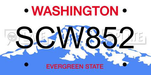 SCW852 Washington License Plate