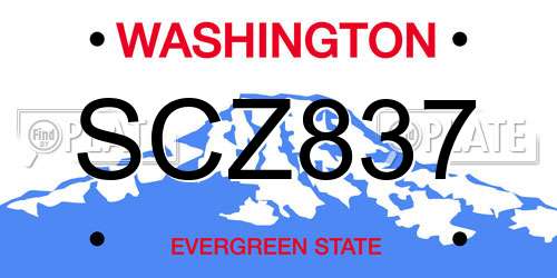 SCZ837 Washington License Plate